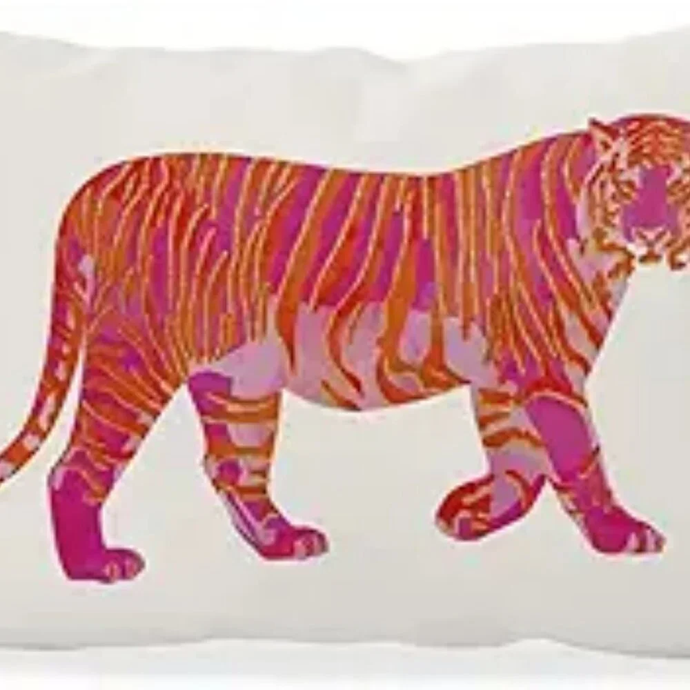 Red Flannel Tiger Throw Pillow Cover 12x20 for Dorm Couch Bed Room Decor